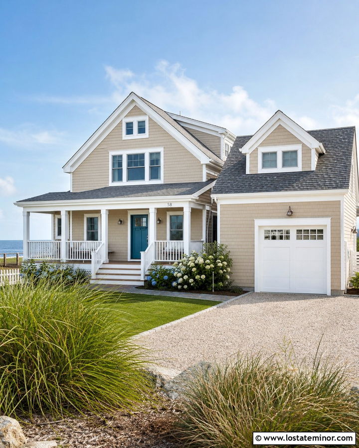 Beige House With Teal Front Door - 30 Beige House Design With Front Door Ideas