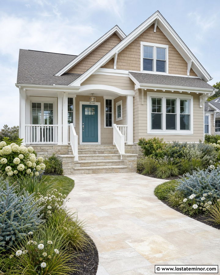 Beige House With Teal Front Door - 30 Beige House Design With Entry Door Ideas
