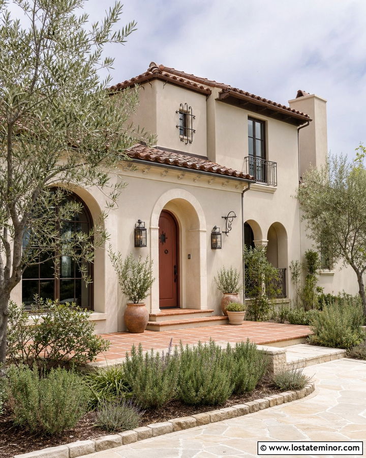 Beige House With Terracotta Front Door - 30 Beige House Design With Entry Door Ideas