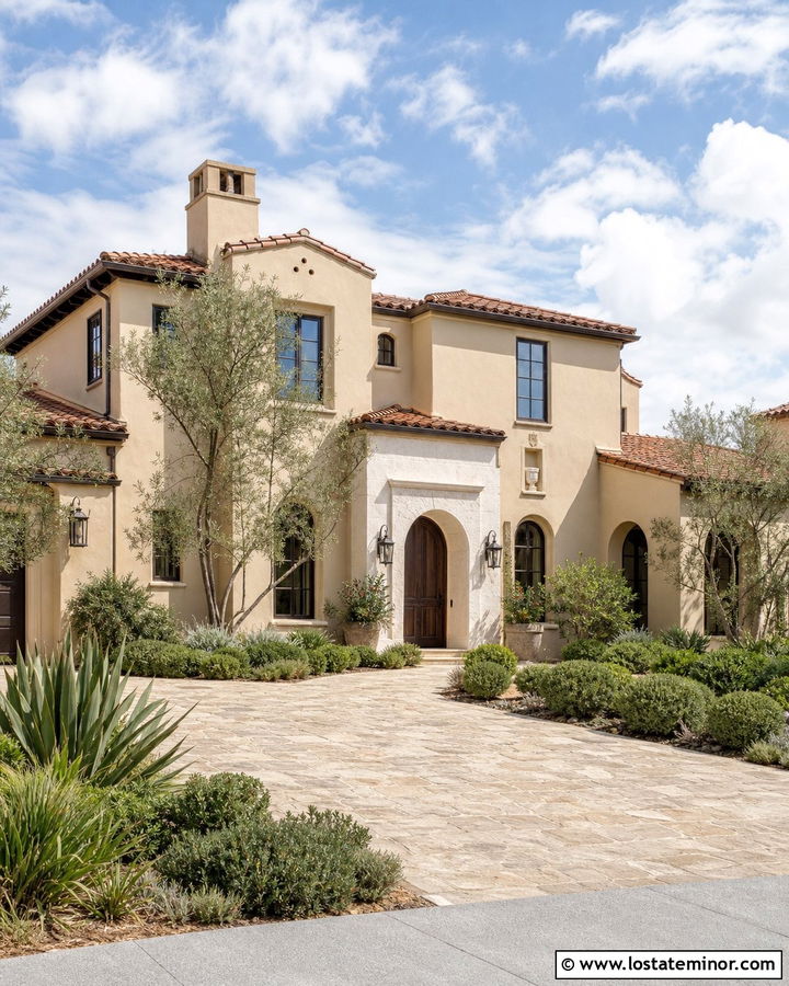 Beige House With Terracotta Roof And Stucco Chimney - 30 Beige House Design With Chimney Ideas