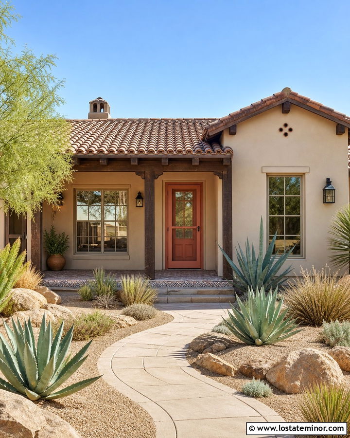 Beige House With Terracotta Storm Door - 30 Beige House Design With Storm Door Ideas