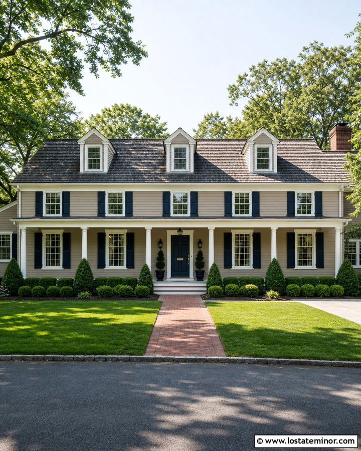 Beige House With Three Gable Dormers - 30 Beige House Design With Dormers Ideas