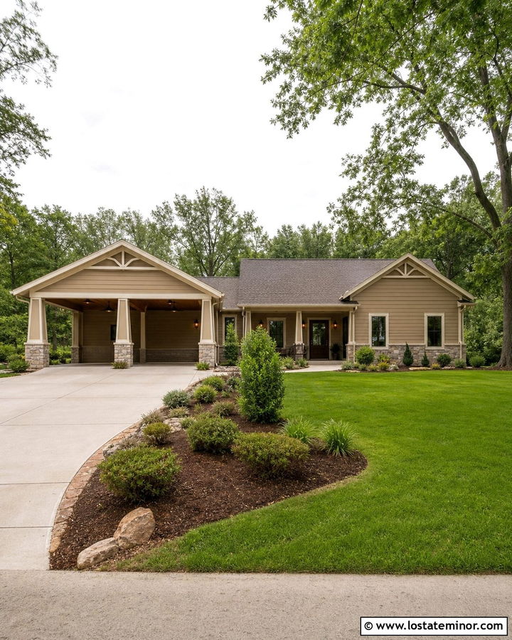 Beige House With Two Car Carport - 30 Beige House Design With Carport Ideas