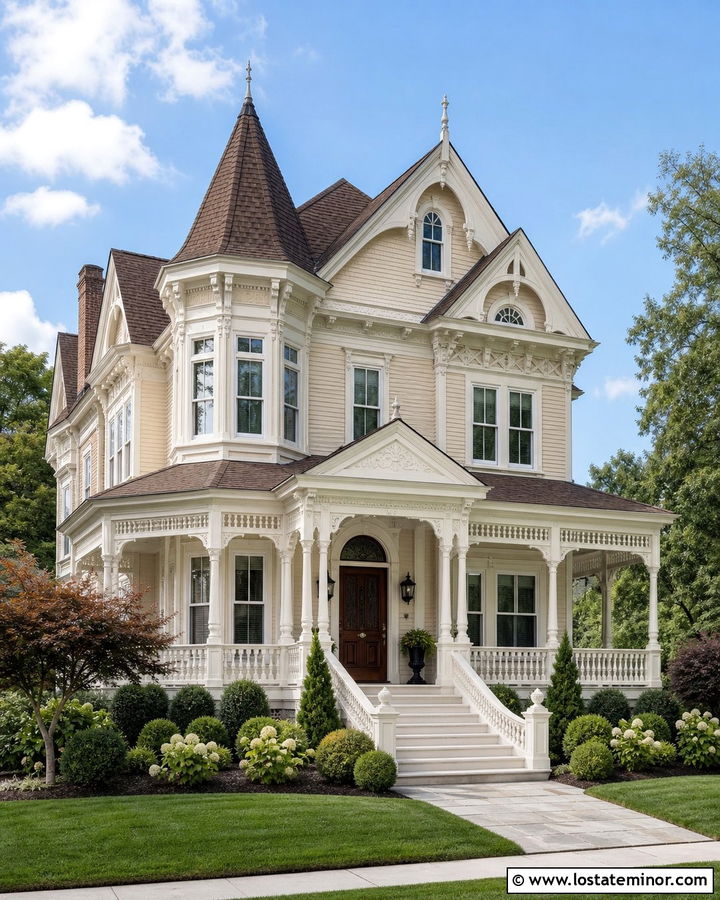 Beige House With Two Tone White Trim - 30 Beige House Design With Trim Ideas