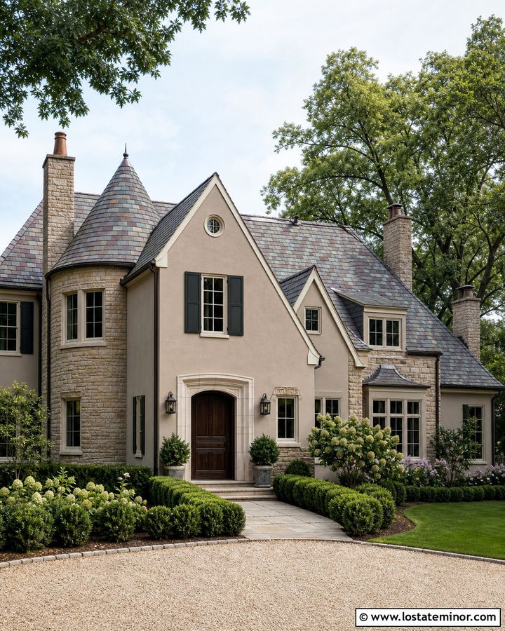 Beige House With Variegated Slate Roof - 30 Beige House Design With Roof Ideas