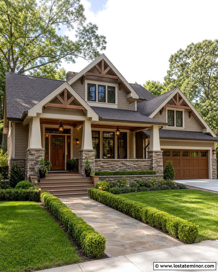 Beige House With Wainscoting And Stone Columns - 30 Beige House Design With Wainscoting Ideas