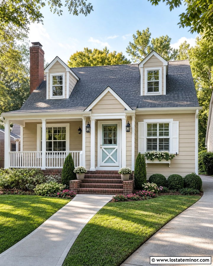 Beige House With White Crossbar Screen Door - 30 Beige House Design With Screen Door Ideas