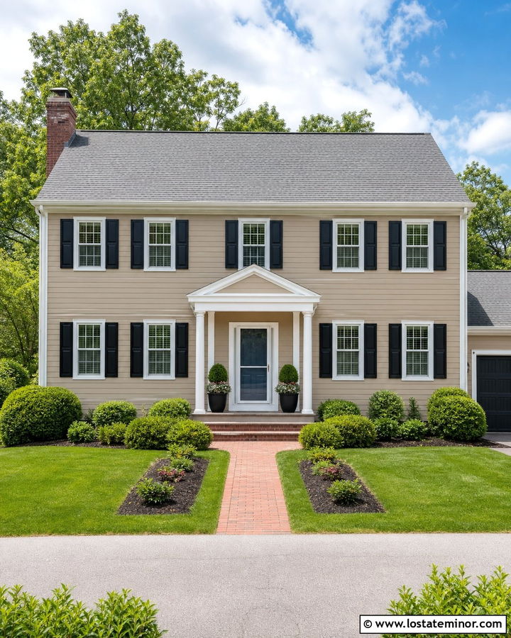 Beige House With White Full View Storm Door - 30 Beige House Design With Storm Door Ideas