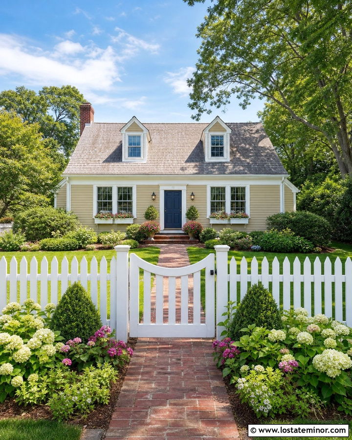 Beige House With White Picket Fence - 30 Beige House Design With Fence Ideas
