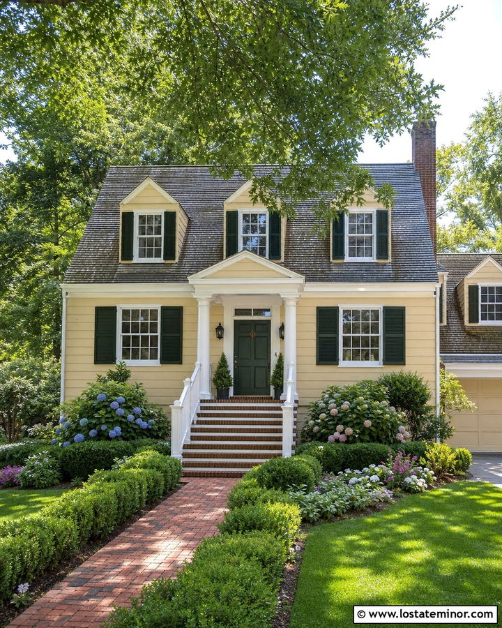 Beige House With White Railings And Brick Steps - 30 Beige House Design With Steps Ideas
