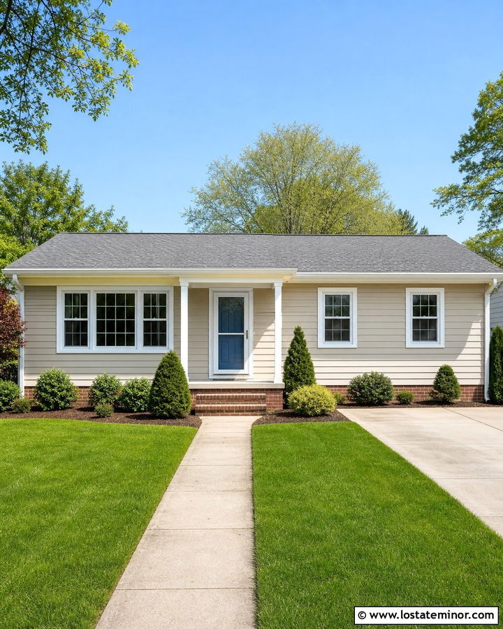 Beige House With White Self Storing Storm Door - 30 Beige House Design With Storm Door Ideas