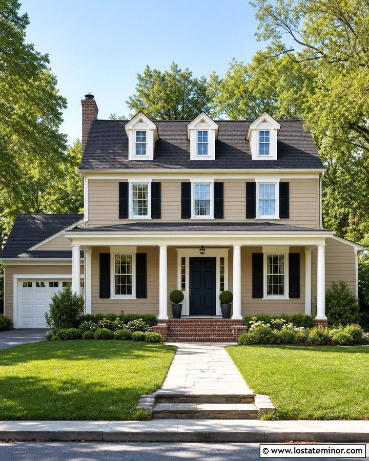 Beige House With White Trim And Dormers - 30 Beige House Design With Dormers Ideas