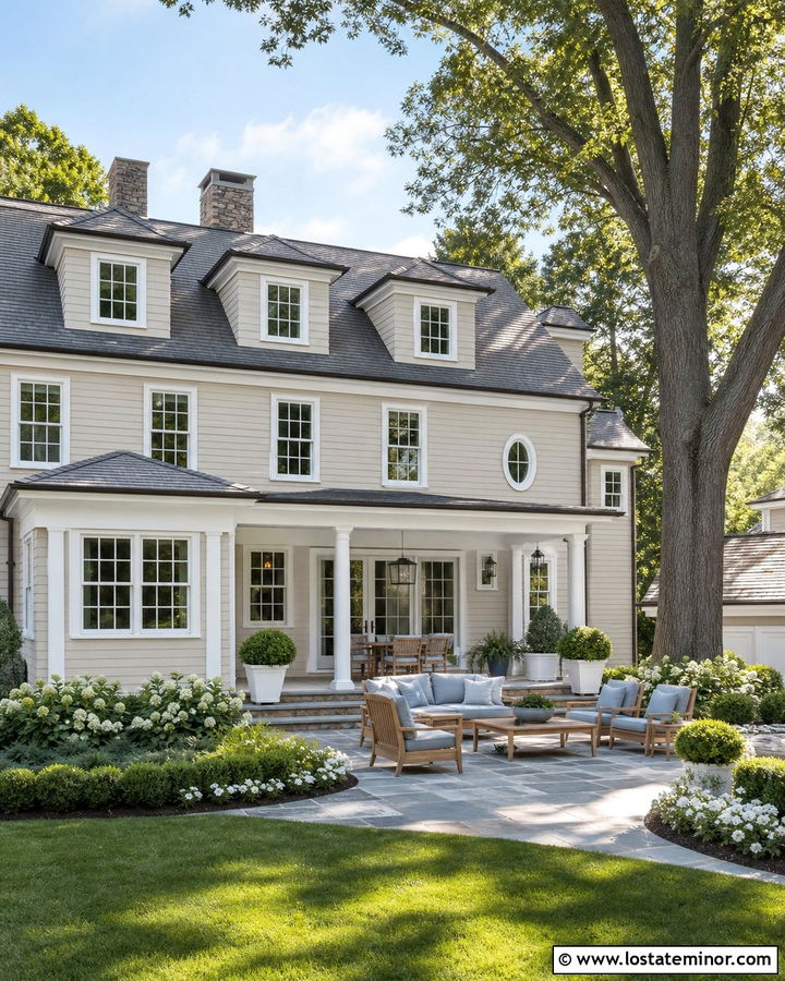 Beige House With White Trim - 30 Beige House Design With Backyard Ideas