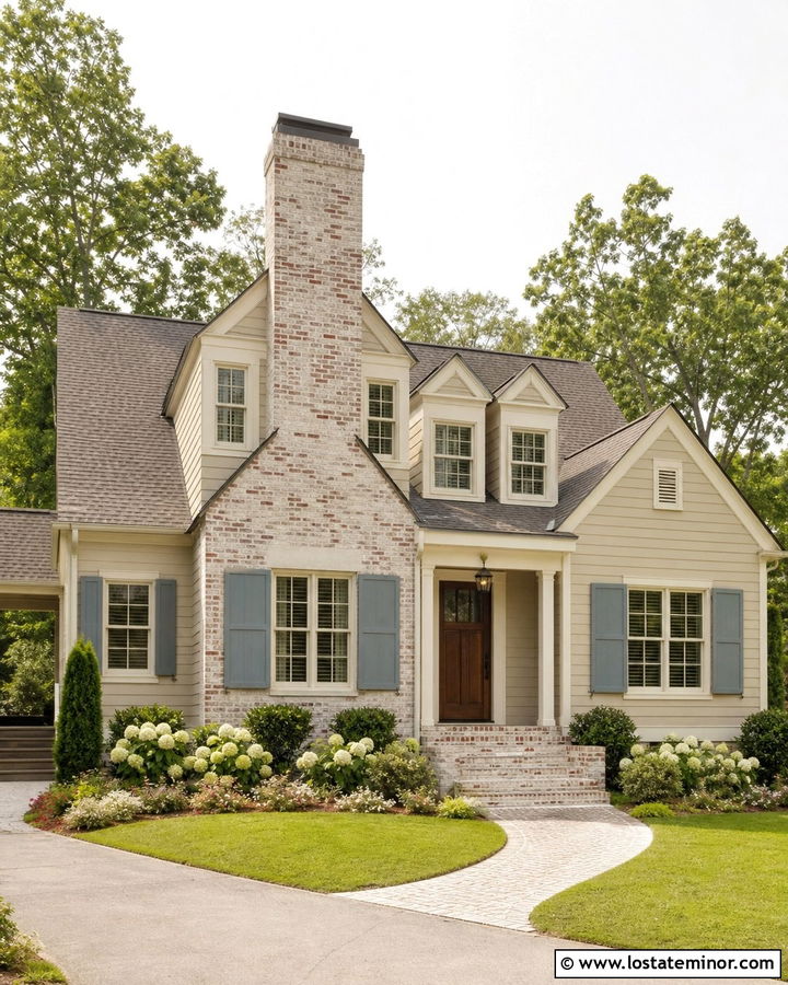 Beige House With Whitewashed Brick Chimney - 30 Beige House Design With Chimney Ideas