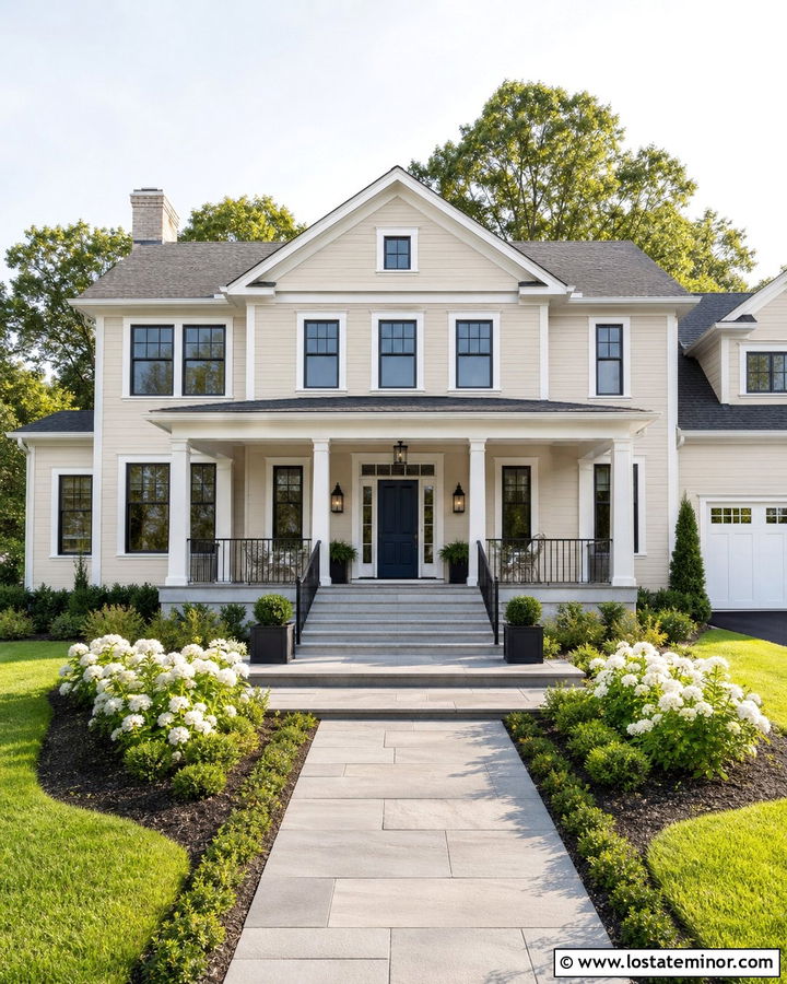 Beige House With Wide Accessible Walkway - 30 Beige House Design With Walkway Ideas