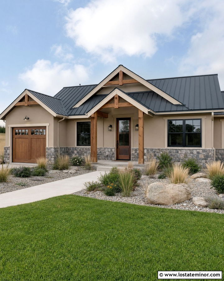 Beige House With Wood Look Storm Door - 30 Beige House Design With Storm Door Ideas