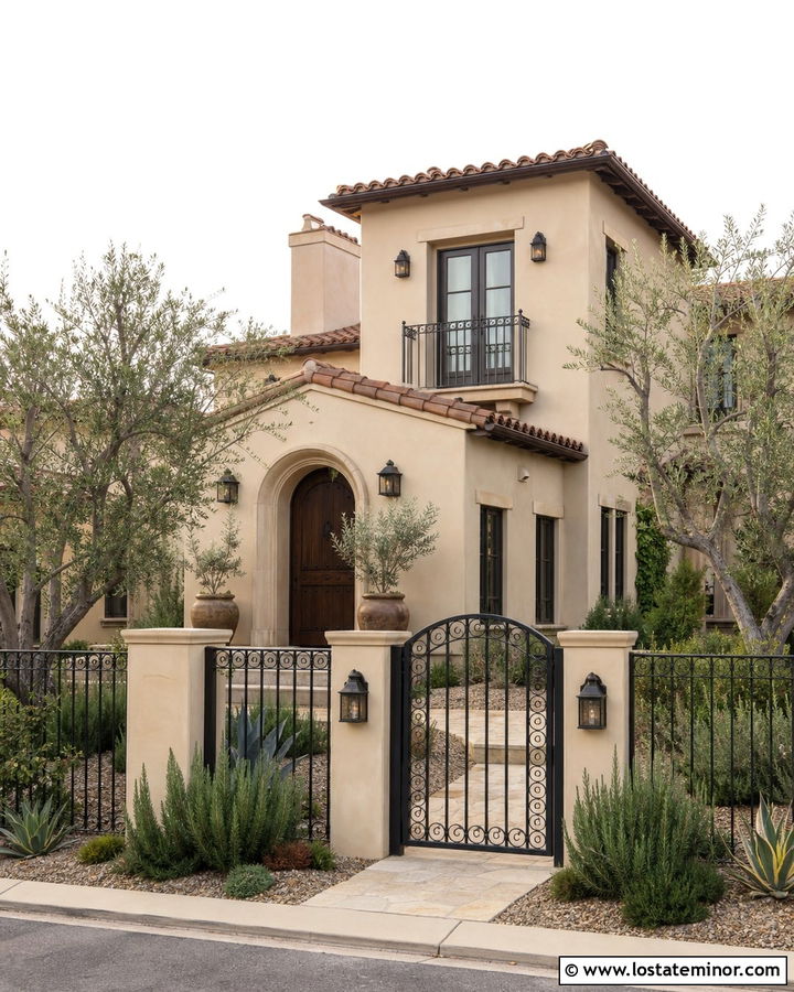 Beige House With Wrought Iron Fence - 30 Beige House Design With Fence Ideas