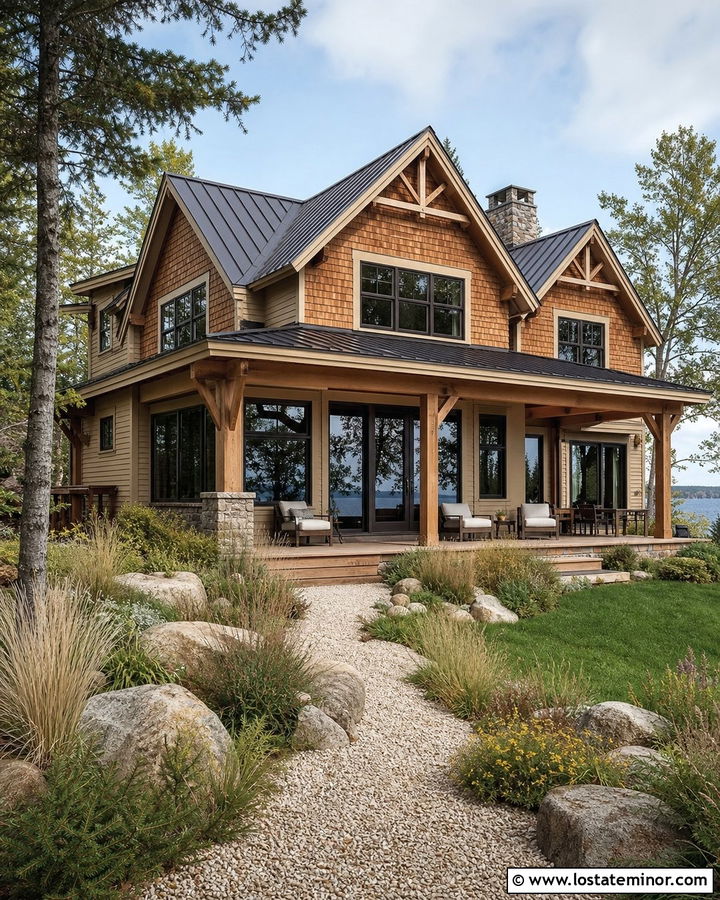 Beige Lake House With Cedar Shake Siding - 30 Beige House Design With Cedar Shake Ideas