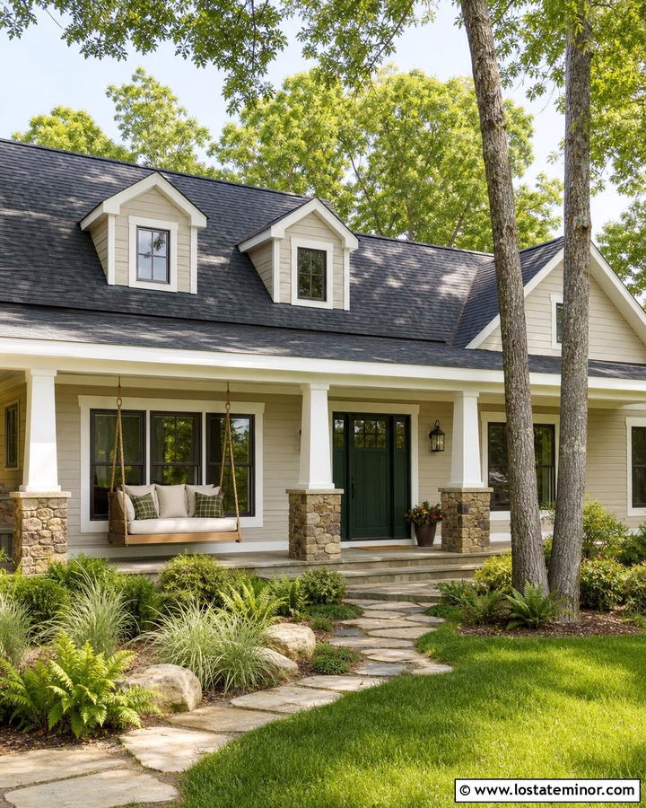 Beige Lake House With Porch Swing Daybed - 30 Beige House Design With Daybed Ideas