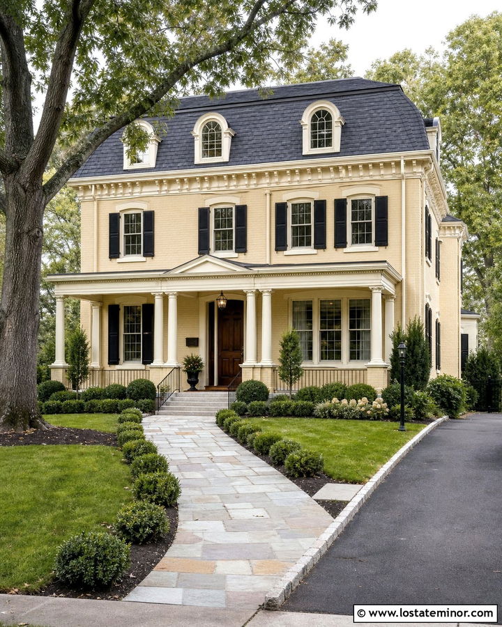 Beige Mansard House With Dormer Windows - 30 Beige House Design With Dormers Ideas