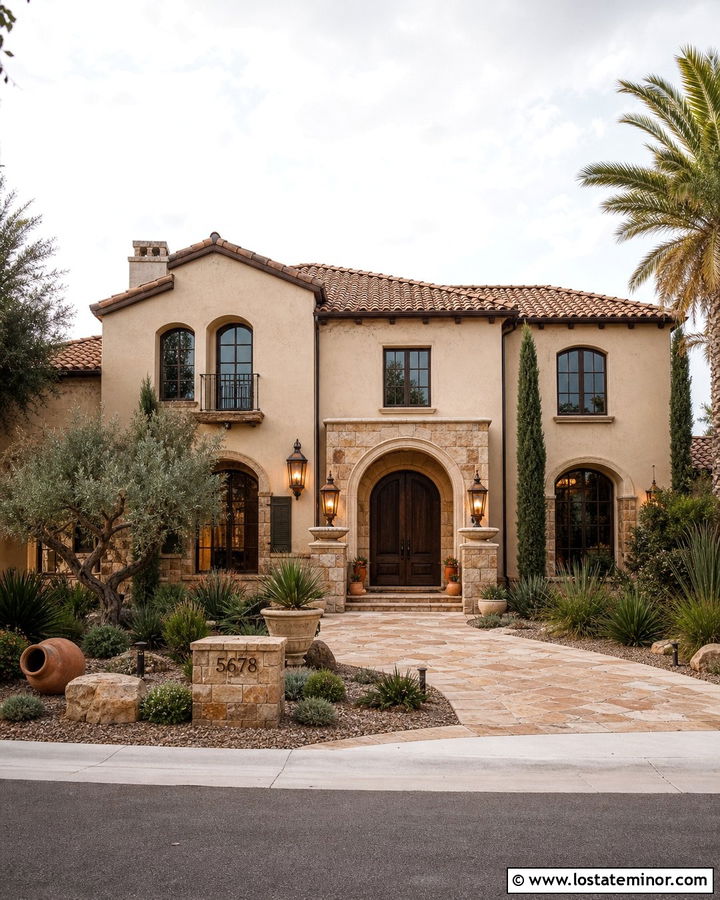 Beige Mediterranean House With Copper Lanterns - 30 Beige House Design With Lighting Ideas