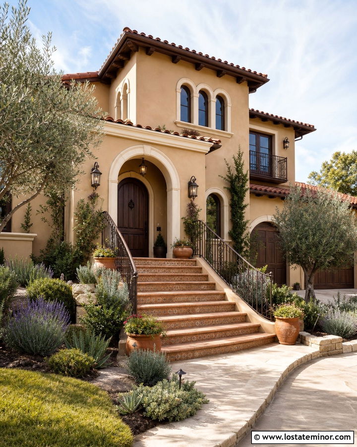 Beige Mediterranean House With Terracotta Steps - 30 Beige House Design With Steps Ideas