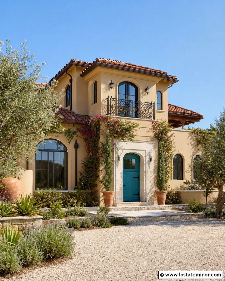 Beige Mediterranean House With Turquoise Dutch Door - 30 Beige House Design With Dutch Door Ideas