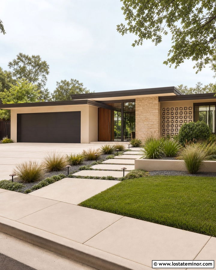 Beige Mid Century House With Bronze Frames - 30 Beige House Design With Window Frames Ideas