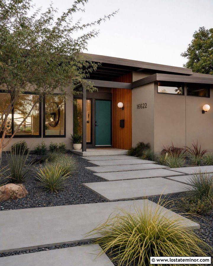 Beige Mid Century House With Globe Sconces - 30 Beige House Design With Light Fixtures Ideas