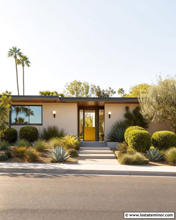 Beige Midcentury House With Mustard Dutch Door - 30 Beige House Design With Dutch Door Ideas