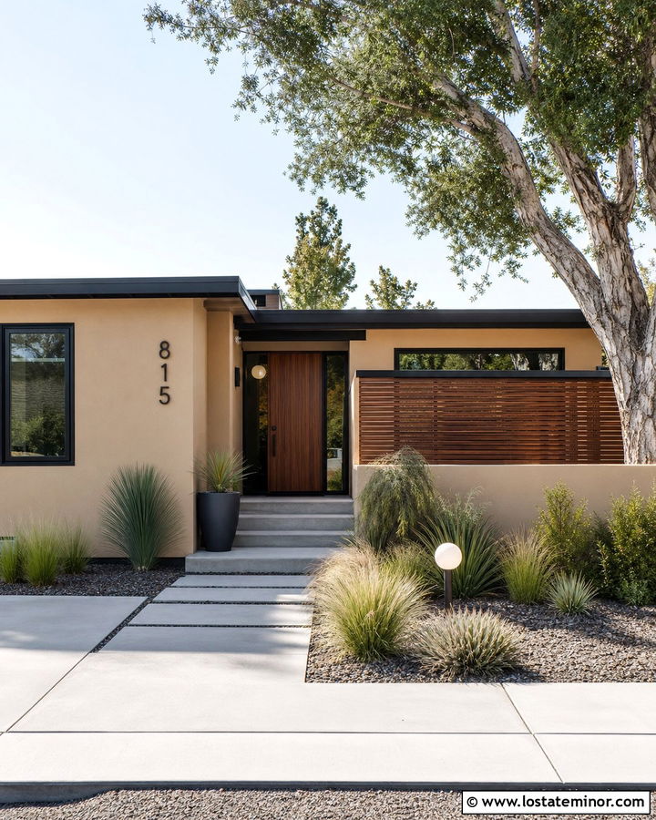 Beige Midcentury House With Oversized Numbers - 30 Beige House Design With House Numbers Ideas