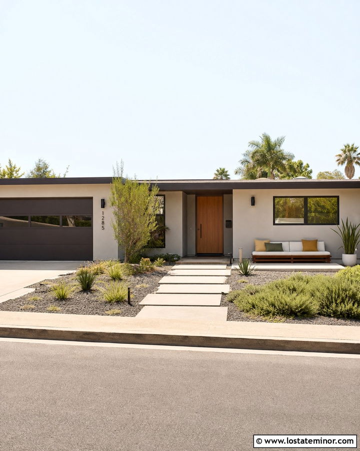 Beige Midcentury House With Slatted Daybed - 30 Beige House Design With Daybed Ideas