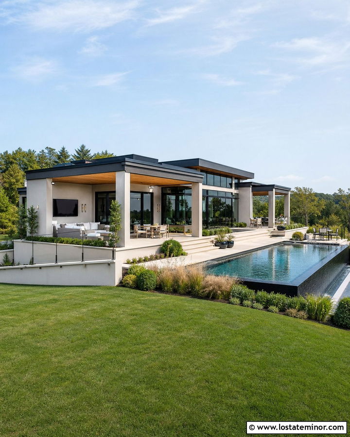 Beige Modern House With Infinity Pool - 30 Beige House Design With Swimming Pool Ideas