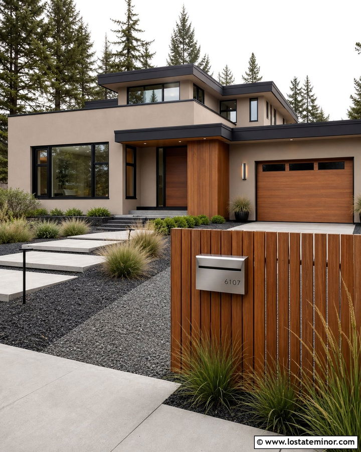 Beige Modern House With Stainless Steel Mailbox - 30 Beige House Design With Mailbox Ideas