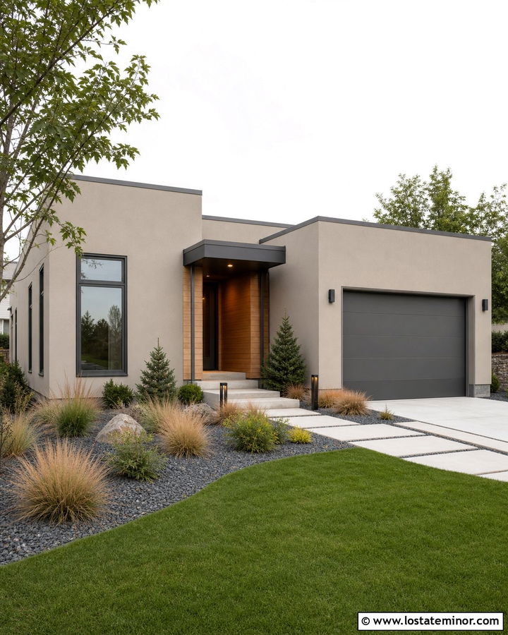 Beige Modern House With Steel Gray Window Frames - 30 Beige House Design With Window Frames Ideas