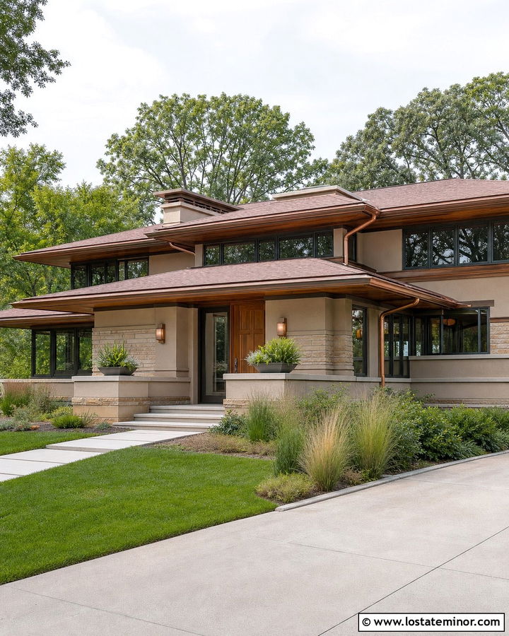 Beige Prairie House With Copper Window Frames - 30 Beige House Design With Window Frames Ideas