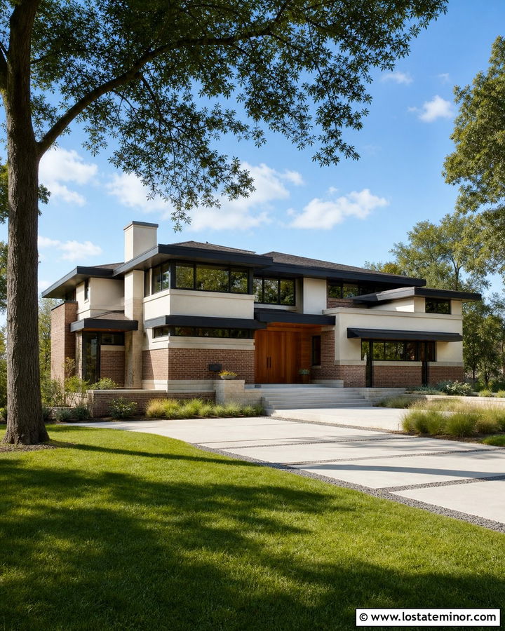 Beige Prairie House With Deep Roof Awnings - 30 Beige House Design With Awning Ideas