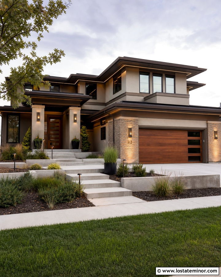 Beige Prairie House With Horizontal Lighting - 30 Beige House Design With Lighting Ideas