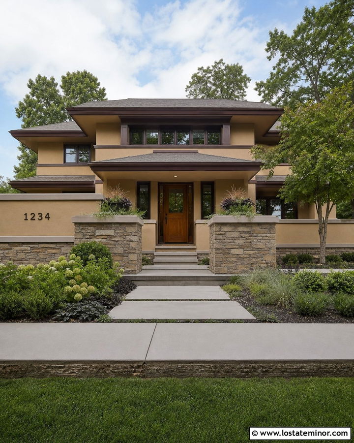 Beige Prairie House With Horizontal Numbers - 30 Beige House Design With House Numbers Ideas