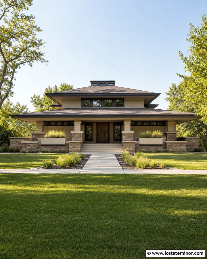 Beige Prairie House With Low Front Porch - 30 Beige House Design With Front Porch Ideas