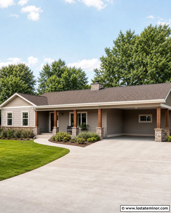 Beige Ranch House With Attached Carport - 30 Beige House Design With Carport Ideas