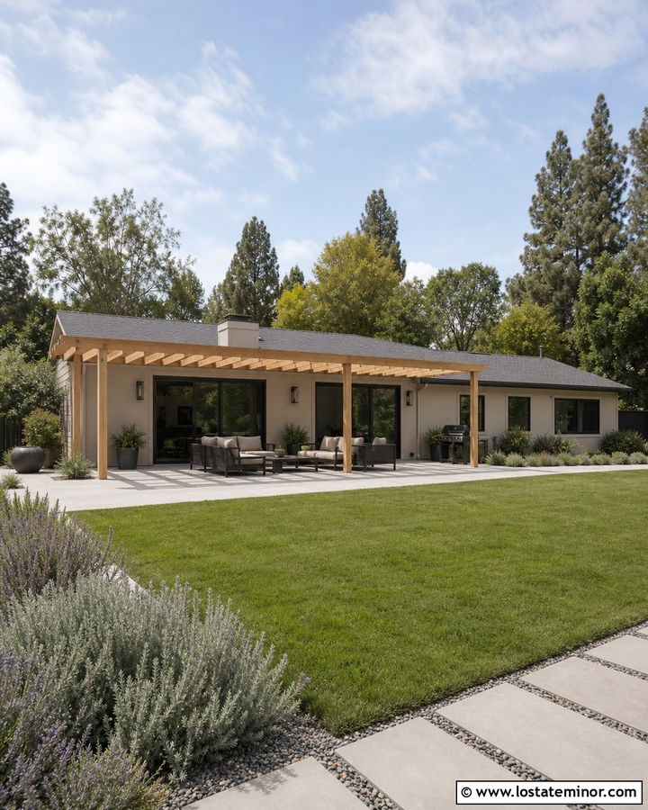 Beige Ranch House With Backyard Patio - 30 Beige House Design With Backyard Ideas