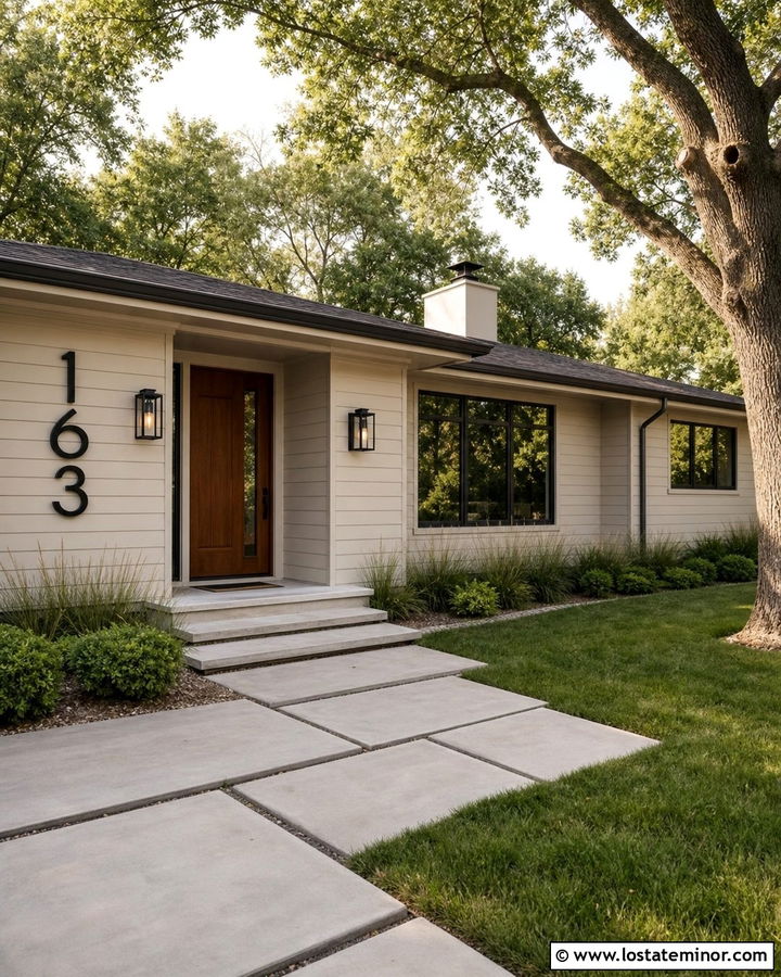 Beige Ranch House With Black Numbers - 30 Beige House Design With House Numbers Ideas