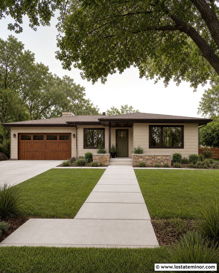 Beige Ranch House With Brown Window Frames - 30 Beige House Design With Window Frames Ideas