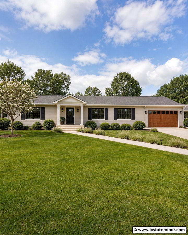 Beige Ranch House With Dark Accents - 30 Beige House Design With Accents Ideas