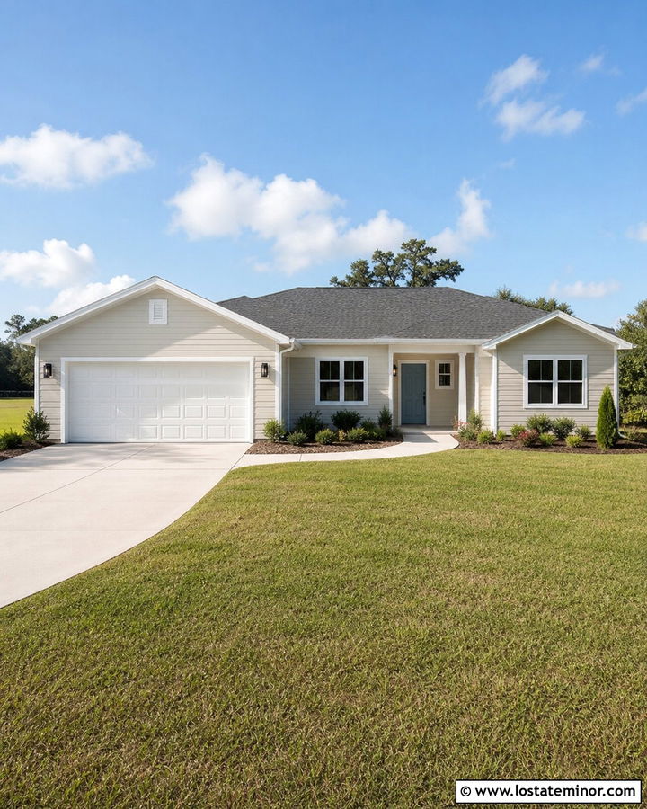 Beige Ranch House With Garage Lighting - 30 Beige House Design With Lighting Ideas