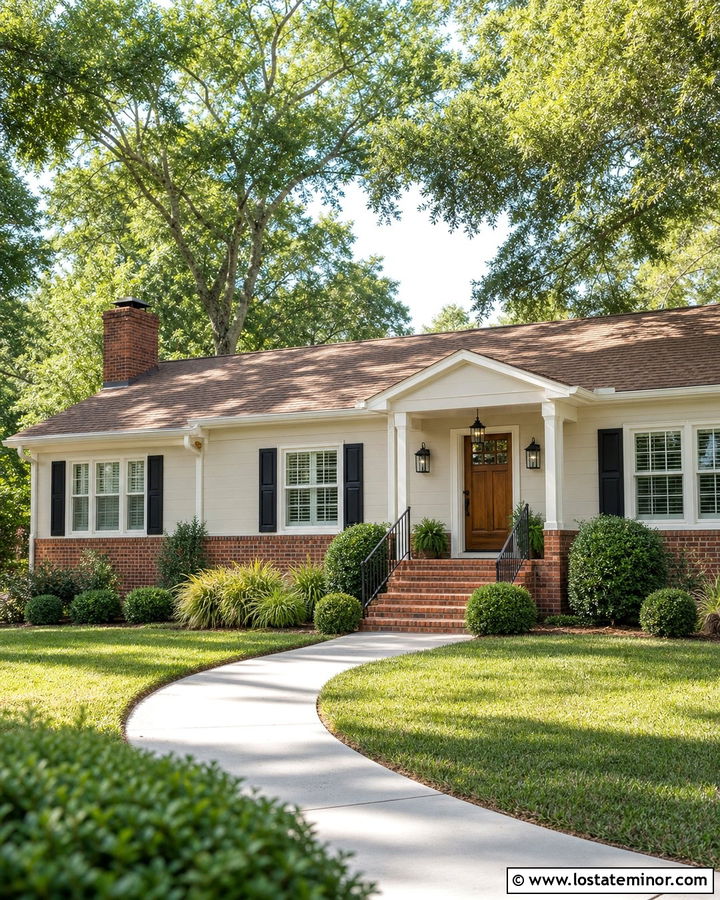 Beige Ranch House With Red Brick Accents - 30 Beige House Design With Brick Accents Ideas