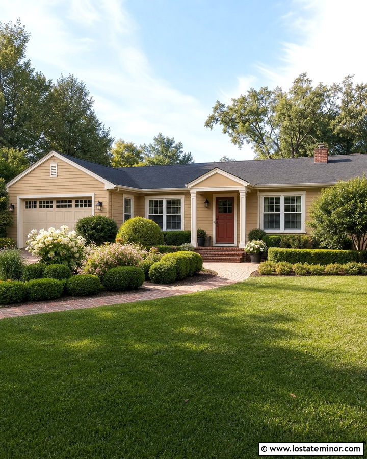 Beige Ranch House With Red Dutch Door - 30 Beige House Design With Dutch Door Ideas