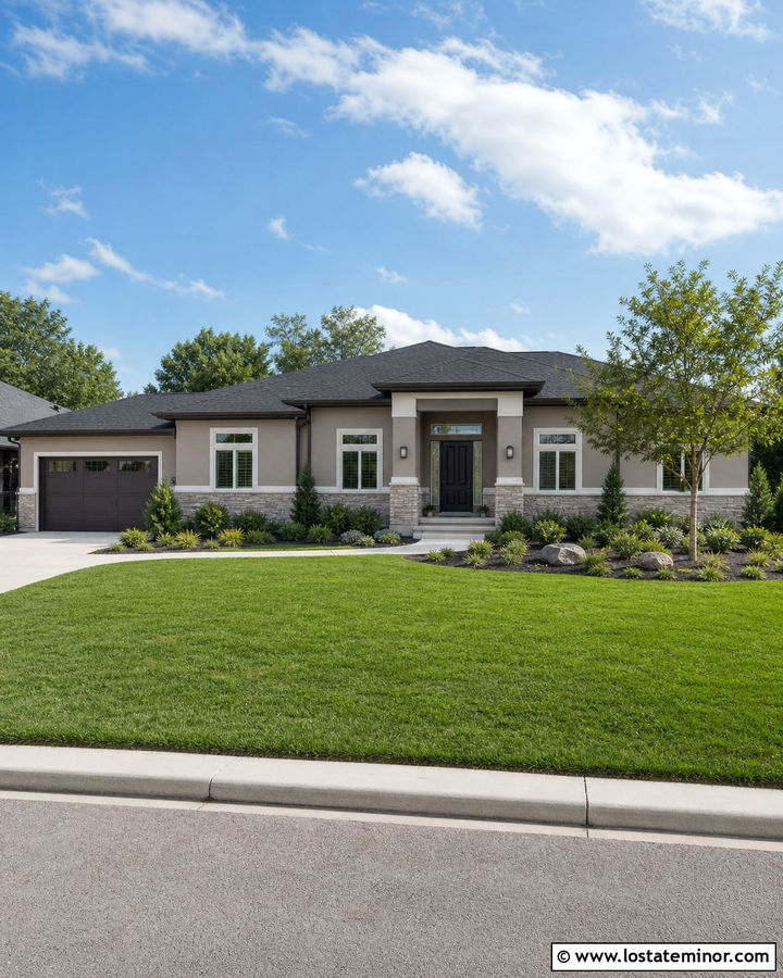 Beige Ranch House With Stone Wainscoting - 30 Beige House Design With Wainscoting Ideas