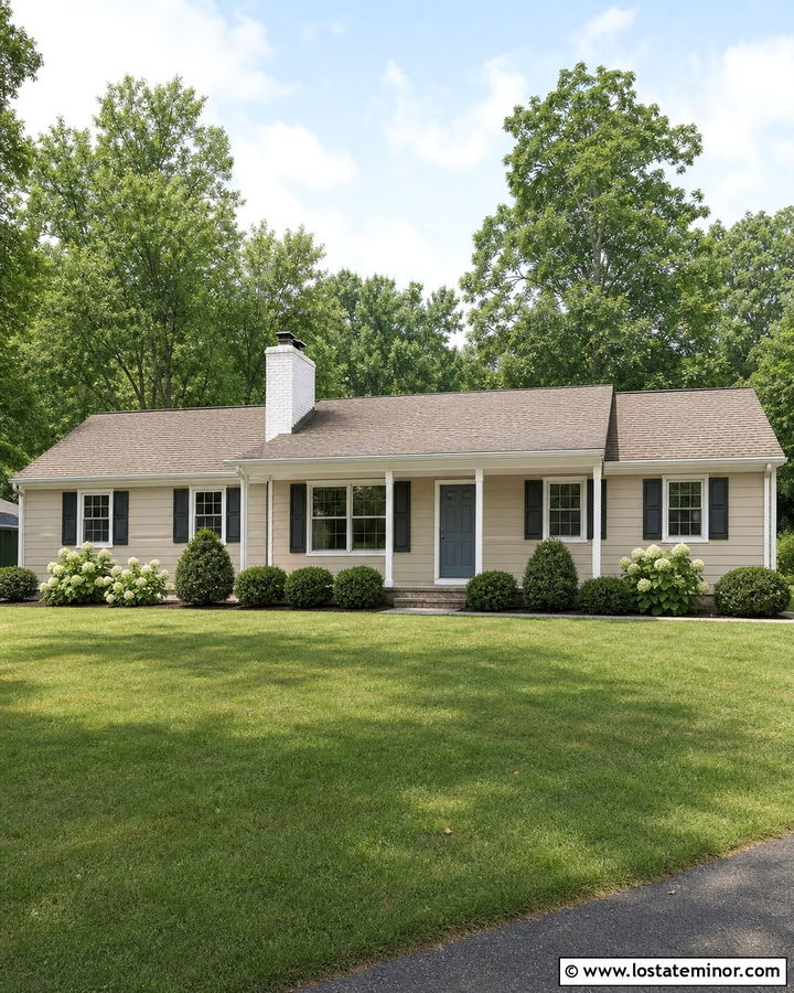 Beige Ranch House With White Brick Chimney - 30 Beige House Design With Chimney Ideas
